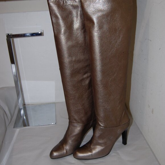 US8❤️Stuart Weitzman Bronze Metallic leather Knee High Heels Tall OTK Boots - Picture 3 of 11